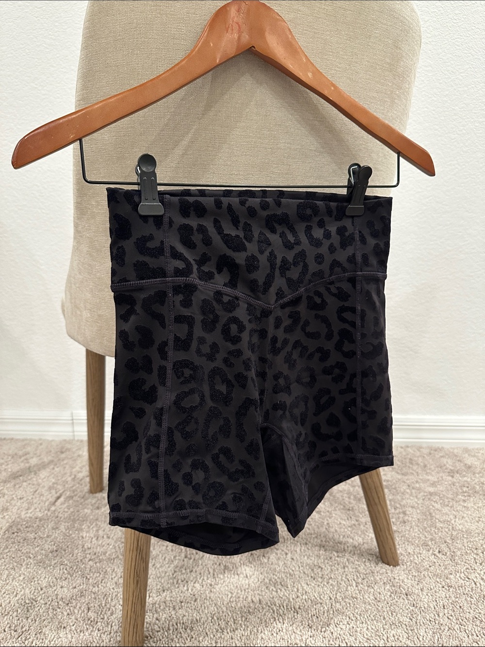 High-Rise Black Leopard Print Athletic Bike Shorts